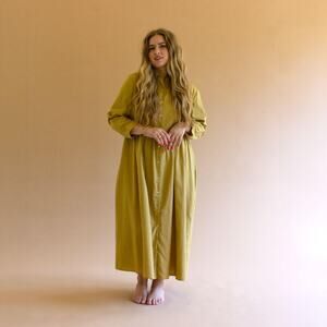 La Lou Mustard Button Front Maxi Shirt Dress – Linen Blend Relaxed Fit